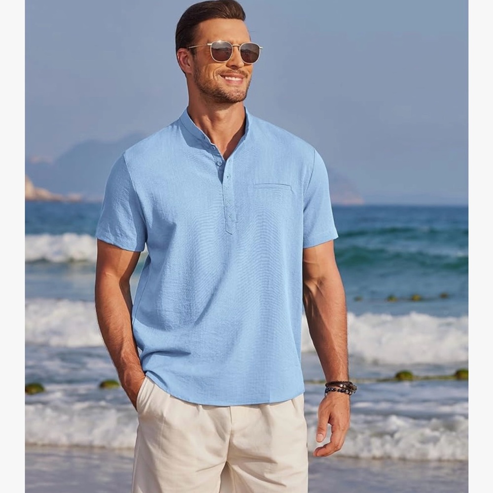 Men's Blue Short Sleeve Shirt - Picture 3 of 4